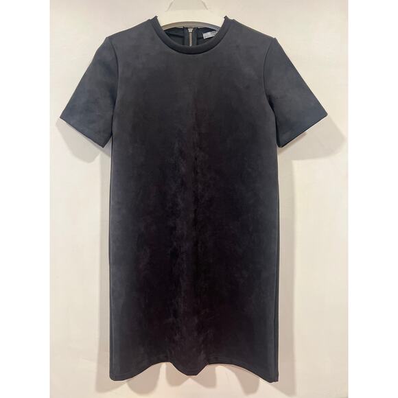 ZARA Minimalist Vegan Suede Black Short Sleeve T Shirt Style  Dress   Medium - Picture 2 of 7